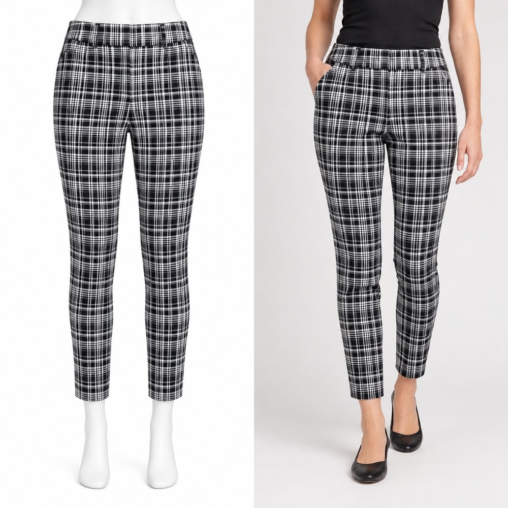 LOFT Outlet Skinny Ankle Pants 8 Petite Black White Plaid Stretch Dress Trousers
